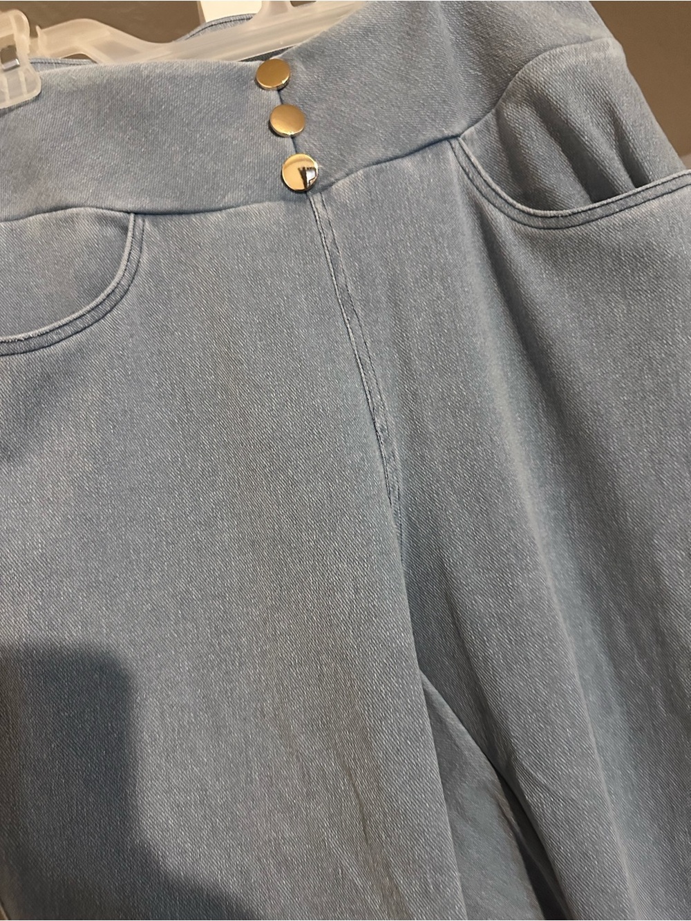 SHEIN Light Denim Slim Stretch Chinos with Gold Buttons - Picture 3 of 4